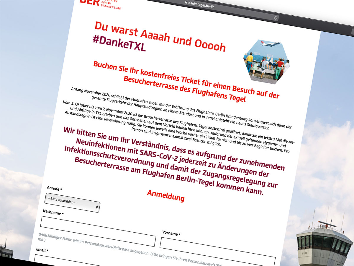 Anmeldeplattform zum Abschied vom Berliner Flughafen Tegel