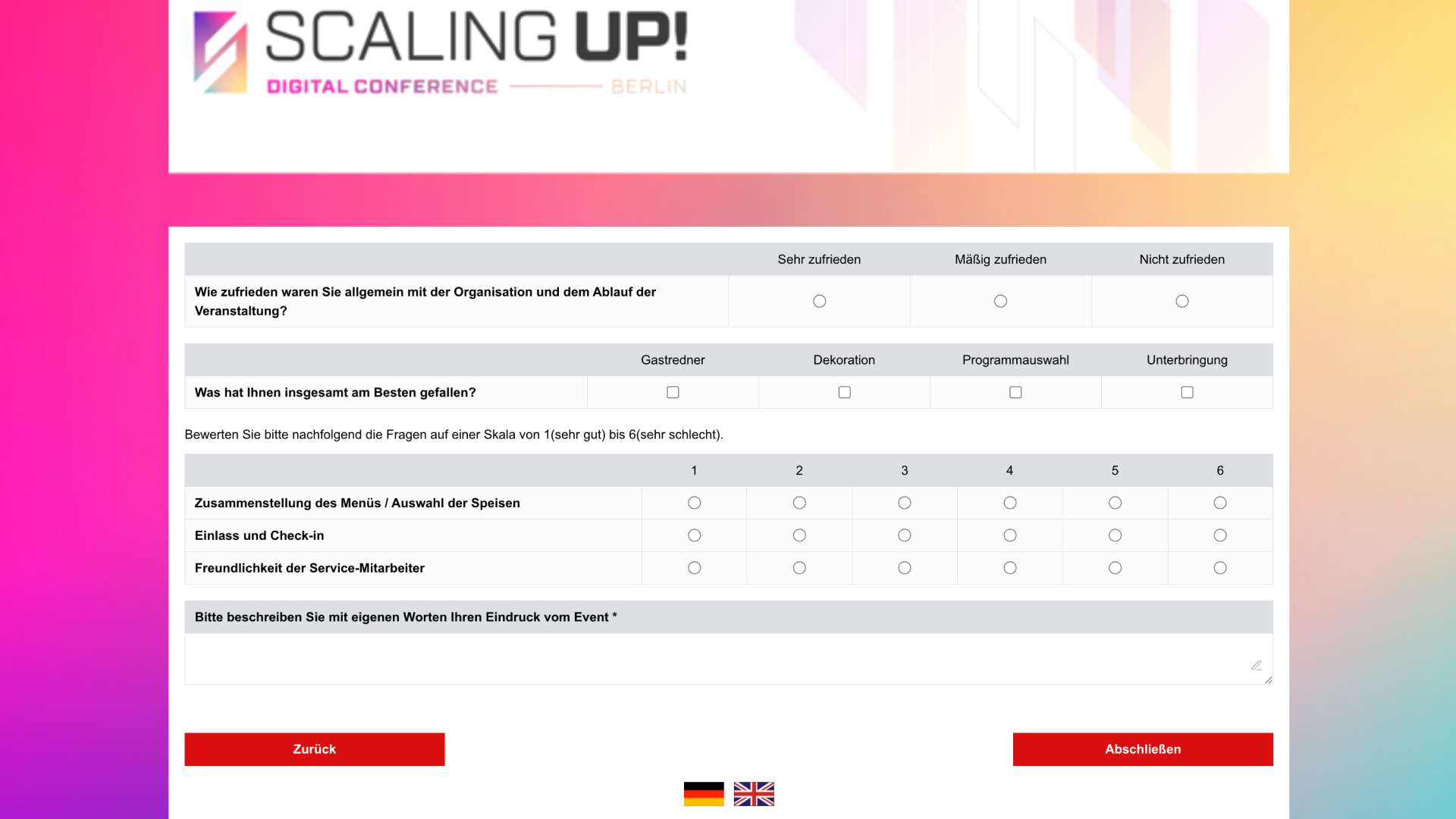 Feedback Frontend in Compledo Eventsoftware